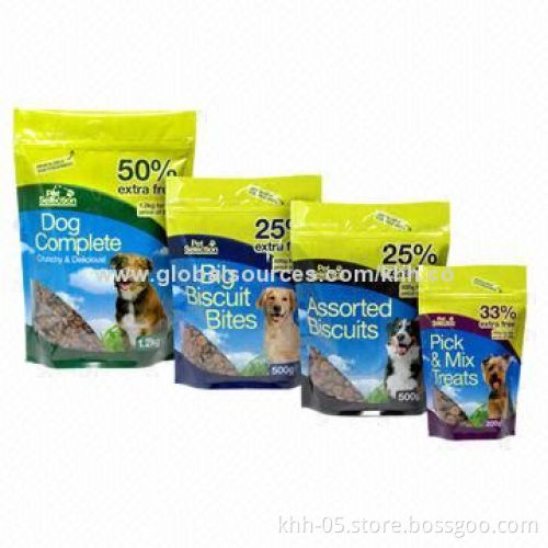 Dog and Cat Food Bag with Zipper, Stand Up and Side Gusset, Light- and Moisture-proof, Less MOQ